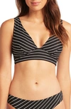 Sea Level Stripe Longline Triangle Bikini Top In Black