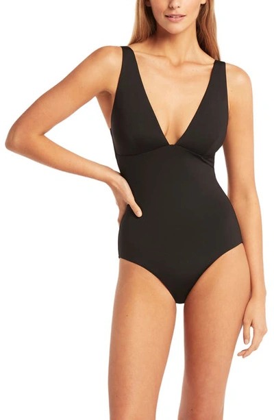 Sea Level Essentials Longline One-piece Swimsuit In Black