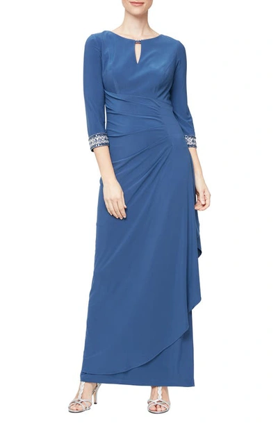Alex Evenings Jeweled Cuff Column Gown In Wedgewood