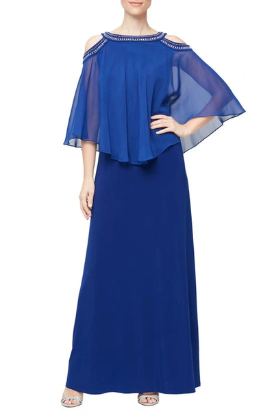 Alex Evenings Cold Shoulder Popover Dress In Dark Royal