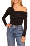 Susana Monaco Off The Shoulder Ruched Long Sleeve Top In Black