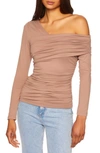Susana Monaco Off The Shoulder Ruched Long Sleeve Top In Coco