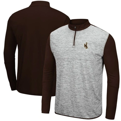 COLOSSEUM COLOSSEUM HEATHERED GRAY/BROWN WYOMING COWBOYS PROSPECT QUARTER-ZIP JACKET