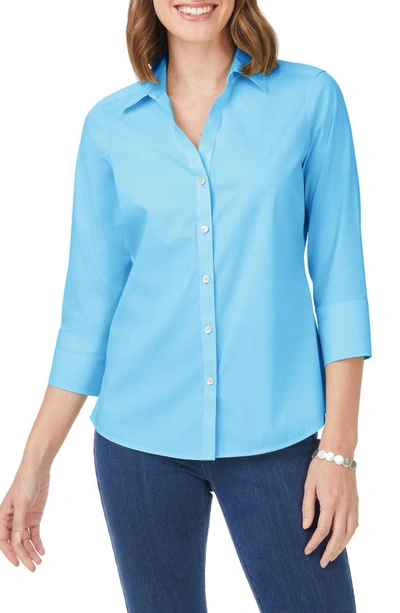 Foxcroft Mary Button-up Blouse In Baltic Blue