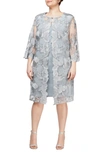 Alex Evenings Embroidered Lace Mock Jacket Cocktail Dress In Dove