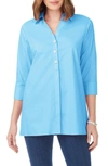 Foxcroft Pamela Stretch Button-up Tunic In Baltic Blue