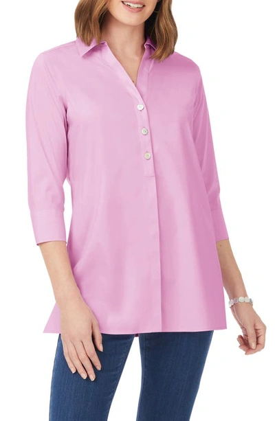 Foxcroft Pamela Stretch Button-up Tunic In Orchid Bouquet