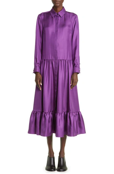 Max Mara Flounce Hem Long Sleeve Silk Shirtdress In Viola