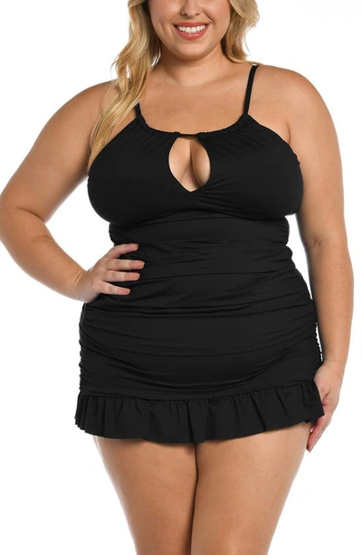 La Blanca Island Goddess Keyhole Tankini Swim Top In Black