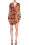 Jonathan Simkhai Sofia Shibori Long Sleeve Faux Wrap Dress In Soft Clay Multi Shibori