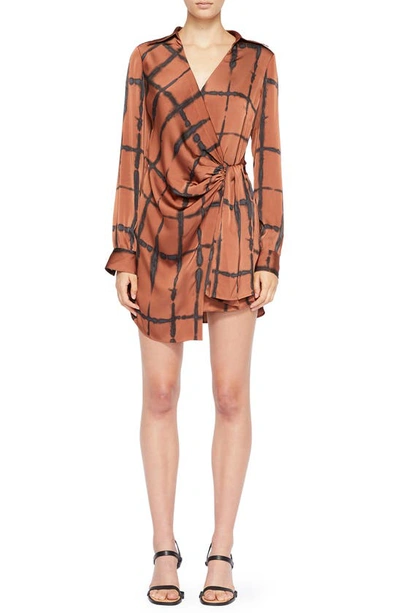Jonathan Simkhai Sofia Shibori Long Sleeve Faux Wrap Dress In Soft Clay