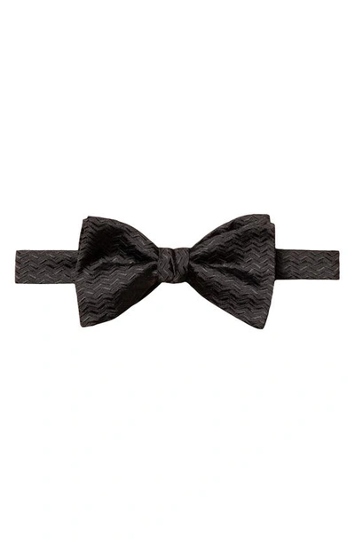 Eton Herringbone Silk Bow Tie In Black