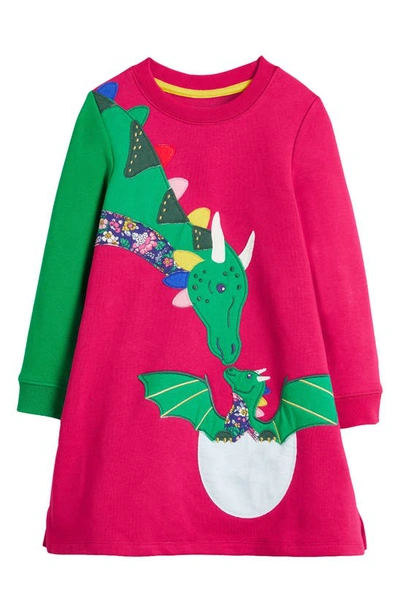 Mini Boden Kids' Appliqu Sweatshirt Dress In Candy Cane Pink Dragons |  ModeSens