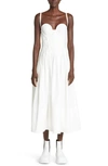 PROENZA SCHOULER PLEATED STRETCH COTTON POPLIN BUSTIER MIDI DRESS