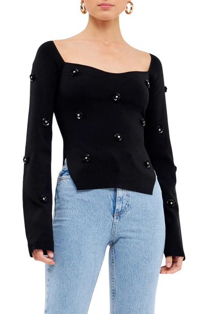 Endless Rose Sequin Flower Sweater In Black