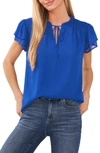 Cece Flutter Sleeve Top In Deep Royal Blue