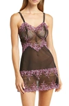 Wacoal Embrace Lace Sheer Chemise Lingerie Nightgown 814191 In Black/berry Multi