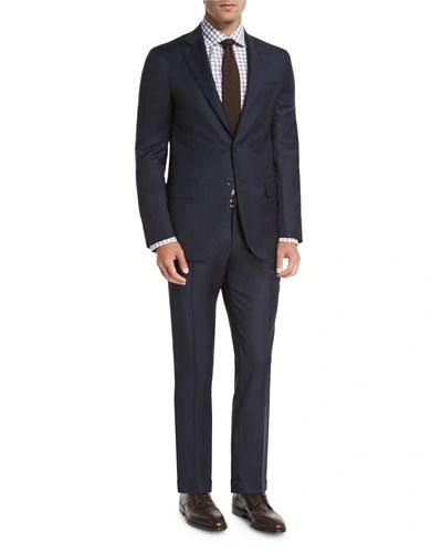 Isaia Striped Wool Two-piece Suit, Navy/brown