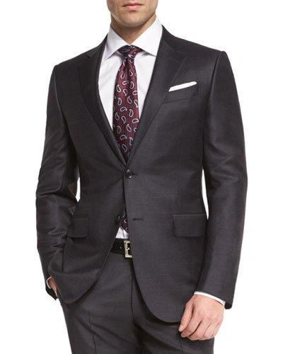 Ermenegildo Zegna Trofeo Wool Tonal-check Two-piece Suit, Charcoal