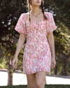 ADELYN RAE Collen Embroidered Lace Puff Sleeve Dress in Flamingo