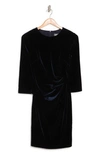 Imagine By Vince Camuto Velvet Long Sleeve Ruched Body-con Dress In Navy