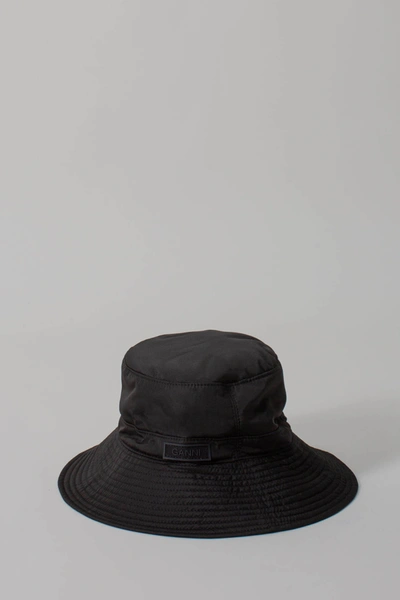 Ganni Recycled Tech Fabric Bucket Hat In Black