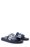 Hugo Boss Italian-made Slides With Raised Logo In Dark Blue