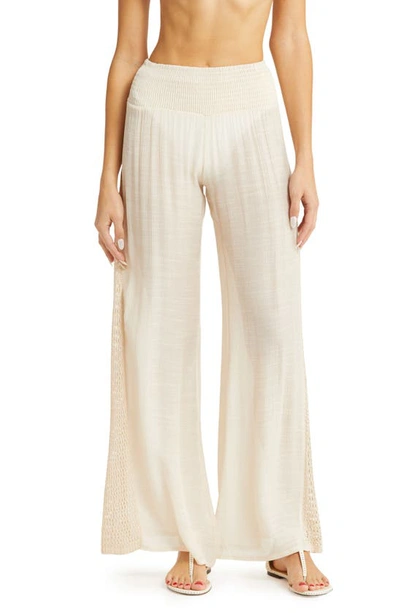Elan Crochet Trim Wide Leg Cover-up Trousers In Natural
