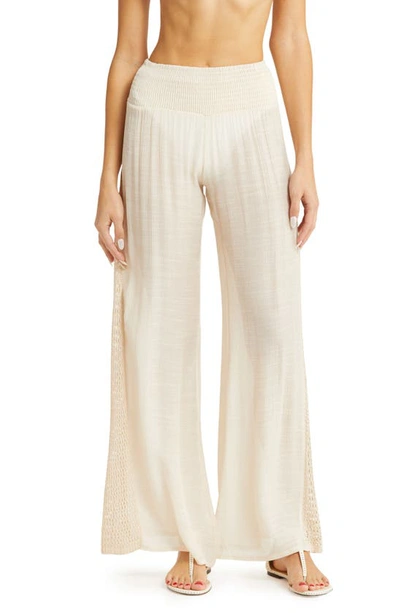 Elan Crochet Trim Wide Leg Cover-up Pants In Natural