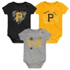 Outerstuff Infant Boys And Girls Black, Gold, Gray Pittsburgh Pirates Batter Up 3-pack Bodysuit Set In Black