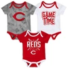 OUTERSTUFF NEWBORN & INFANT CINCINNATI REDS RED/WHITE/HEATHERED GRAY GAME TIME THREE-PIECE BODYSUIT SET