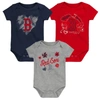Outerstuff Girls Newborn And Infant Navy, Red, Heathered Gray Boston Red Sox 3-pack Batter Up Bodysuit Set In Navy