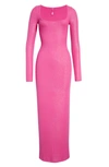 Skims Lounge Ribbed Long Sleeve Maxi Dress In Fuchsia Foil