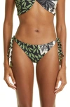 Johanna Ortiz Greenery Toile Azabache Side-tie Bikini Bottoms In Black/ Greenery/ Antique Ecru