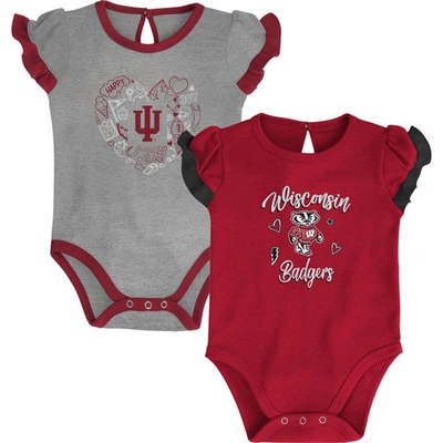 Outerstuff Babies' Girls Newborn And Infant Crimson, Heather Gray Indiana Hoosiers Too Much Love Two-piece Bodysuit Set In Crimson,heather Gray