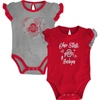 OUTERSTUFF GIRLS NEWBORN & INFANT SCARLET/HEATHER GRAY OHIO STATE BUCKEYES TOO MUCH LOVE TWO-PIECE BODYSUIT SET