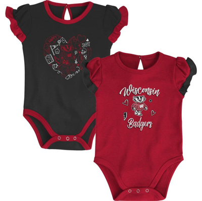 Outerstuff Babies' Girls Newborn And Infant Red, Black Wisconsin Badgers Too Much Love Two-piece Bodysuit Set In Red,black