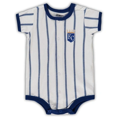 Outerstuff Babies' Newborn Boys And Girls White, Royal Kansas City Royals Power Hitter Short Sleeve Bodysuit In White,royal