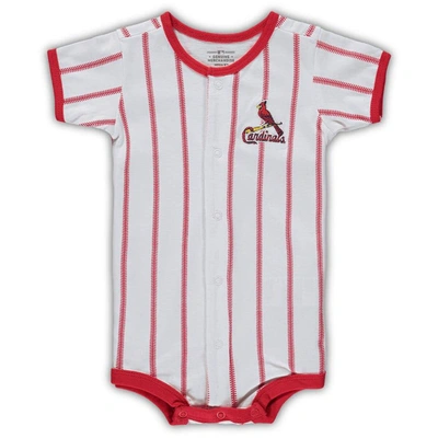 OUTERSTUFF INFANT WHITE ST. LOUIS CARDINALS PINSTRIPE POWER HITTER COVERALL