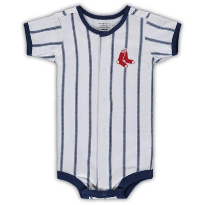 OUTERSTUFF INFANT WHITE BOSTON RED SOX PINSTRIPE POWER HITTER COVERALL