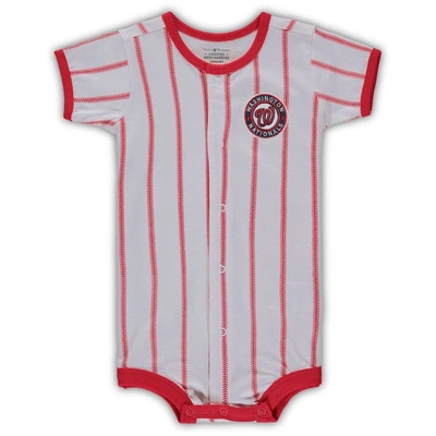 OUTERSTUFF INFANT WHITE WASHINGTON NATIONALS PINSTRIPE POWER HITTER COVERALL