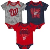 OUTERSTUFF NEWBORN & INFANT WASHINGTON NATIONALS RED/NAVY/HEATHERED GRAY GAME TIME THREE-PIECE BODYSUIT SET