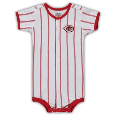 OUTERSTUFF INFANT WHITE CINCINNATI REDS PINSTRIPE POWER HITTER COVERALL