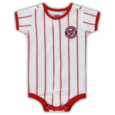 Outerstuff Babies' Newborn Boys And Girls White, Red Washington Nationals Power Hitter Short Sleeve Bodysuit In White,red