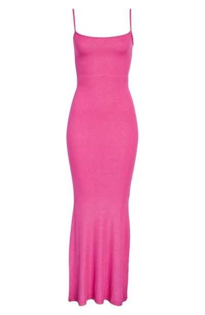 Skims Ribbed Long Slipdress In Fuchsia Foil