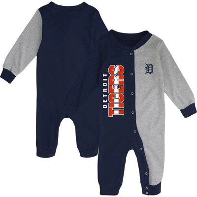 Outerstuff Babies' Infant Boys And Girls Navy, Heather Gray Detroit Tigers Halftime Sleeper In Navy,heather Gray