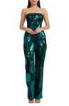 Dress The Population Andy Sequin Strapless Jumpsuit In Green