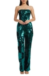 Dress The Population Andy Sequin Strapless Jumpsuit In Deep Emerald