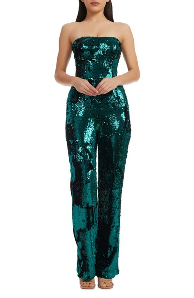 Dress The Population Andy Sequin Strapless Jumpsuit In Green