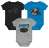OUTERSTUFF INFANT BLACK/BLUE/HEATHERED GRAY CAROLINA PANTHERS 3-PACK GAME ON BODYSUIT SET